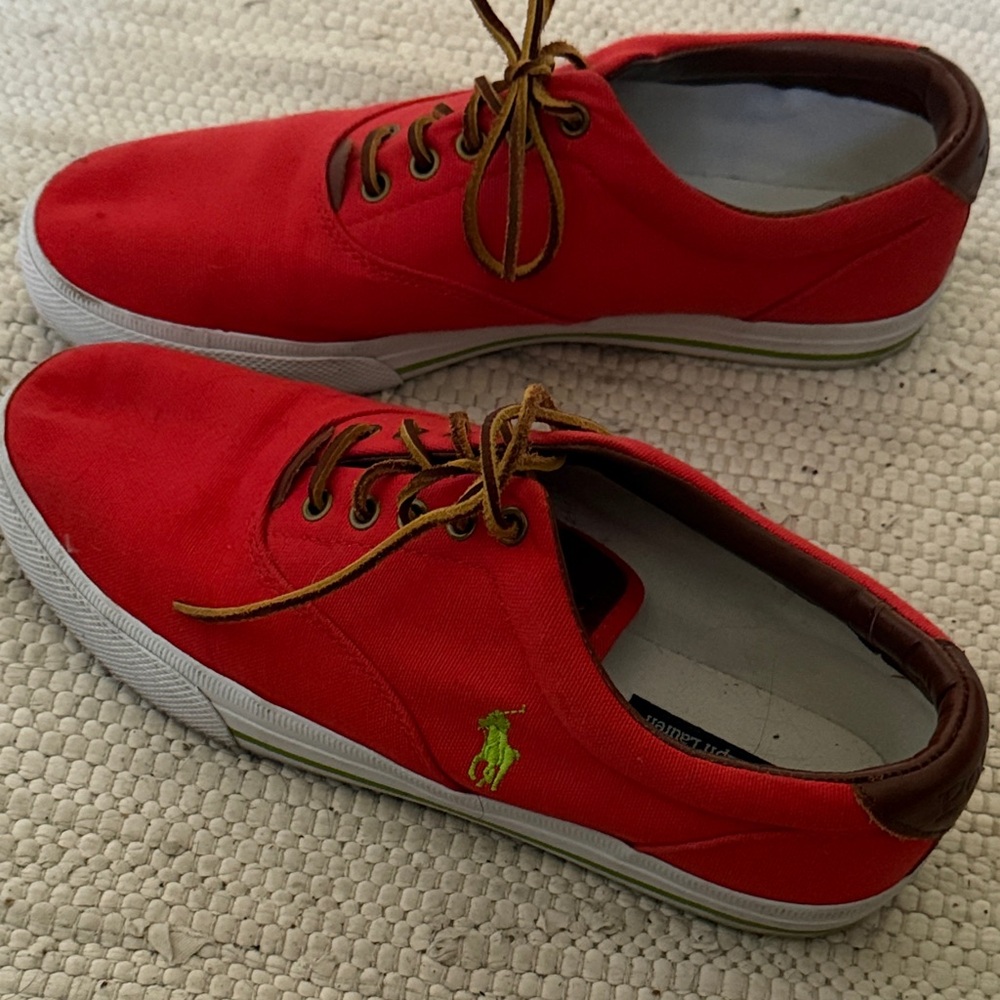 Polo by Ralph Lauren Men's Red Sneakers slip on , leather laces like new